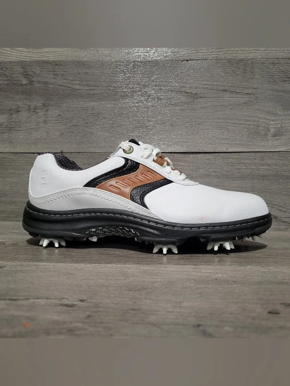 FJ FootJoy Contour Mens Size 7.5 Golf Shoes 54130 White Brown